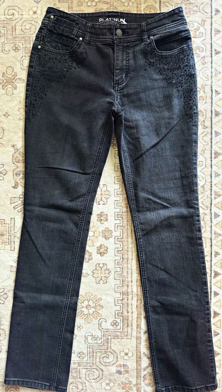Chico's Platinum Womens 00 Gray Studded Skinny Jeans Slim Fit Mid Rise Dark